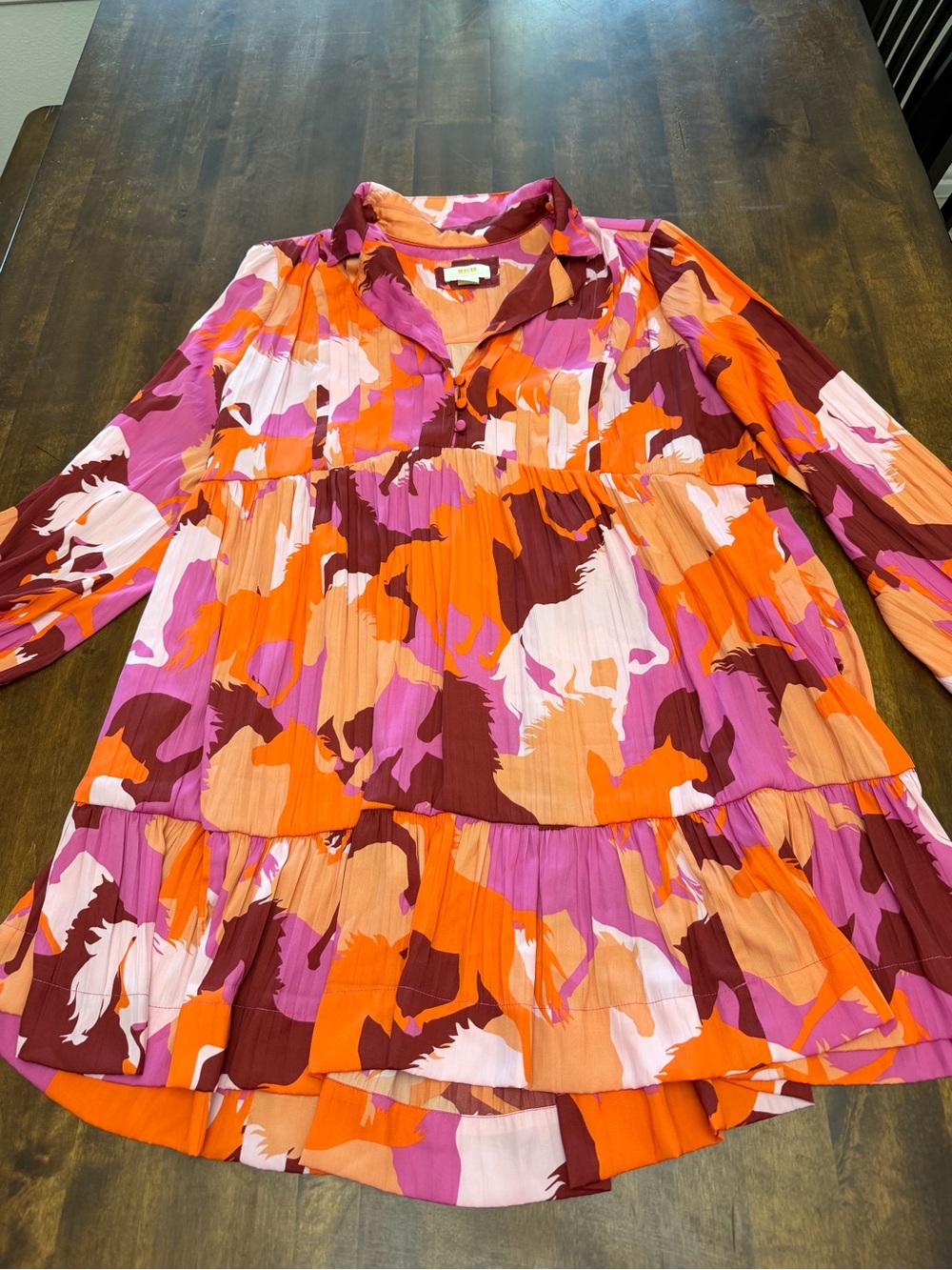 Women’s Anthropologie Maeve Tiered Mini Dress Horse Print Colorful Western